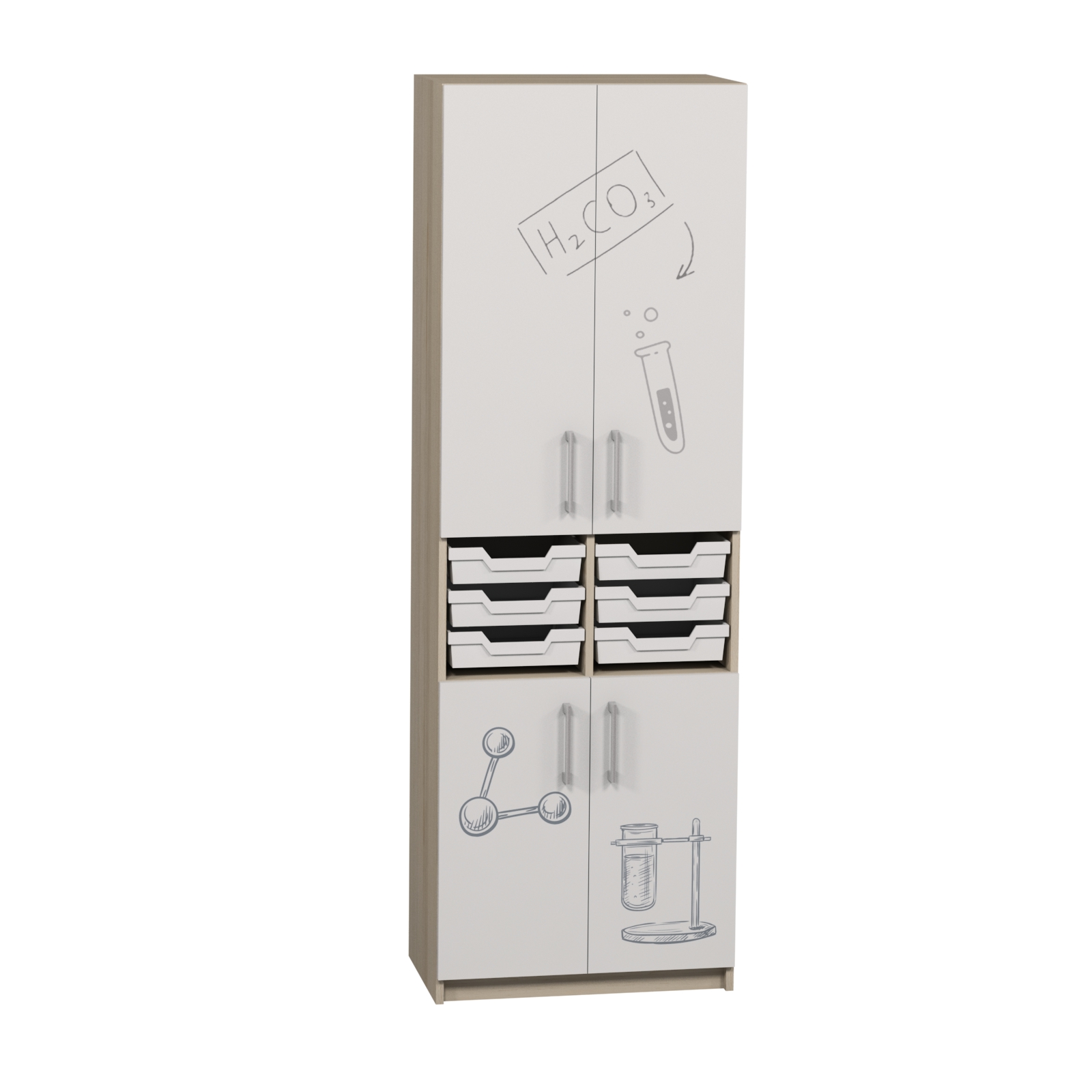 Шафа для предметних кабінетів з унікальним фотодруком, 4-х дверна, 702х405х2115 мм, з 6-ма пластиковими лотками розміру 312х377х75 мм, АНШАР ГРУП (7706+Ф)